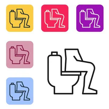 Black line Men sitting on the toilet and Constipation are experiencing severe Illustrazione stock