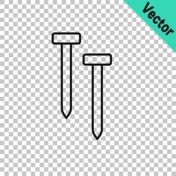 Black line Metallic nails icon isolated on transparent background.  Vector Stock Illustration
