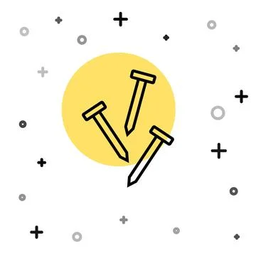 Black line Metallic nails icon isolated on white background. Random dynamic s Stock Illustration