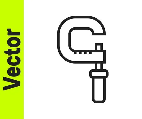 Black line Micrometer icon isolated on white background. Measuring engineer tool Stock Illustration