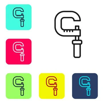 Black line Micrometer icon isolated on white background. Measuring engineer tool Stock Illustration