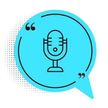 Black line Microphone icon isolated on white background. On air radio mic m.. Stock Illustration