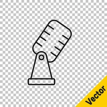 Black line Microphone icon isolated on transparent background. On air radio.. Stock Illustration