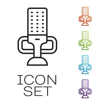 Black line Microphone icon isolated on white background. On air radio mic mic Stock Illustration