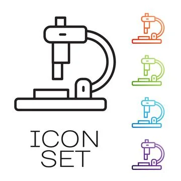Black line Microscope icon isolated on white background. Chemistry Illustrazione stock