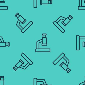 Black line Microscope icon isolated seamless pattern on green background Stock Illustration