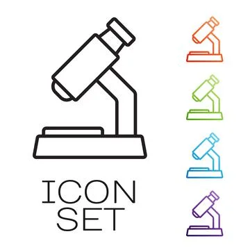 Black line Microscope icon isolated on white background. Chemistry, pharmaceu イラスト素材