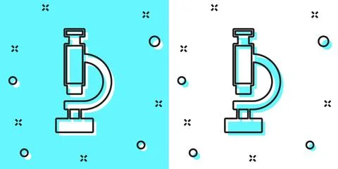 Black line Microscope icon isolated on green and white background. Chemistr.. Stock Illustration