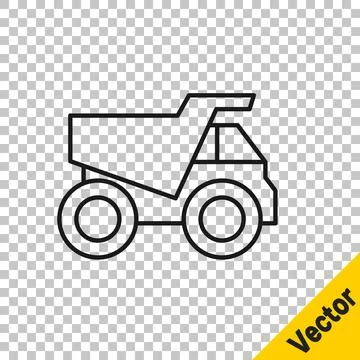 Black line Mining dump truck icon isolated on transparent background. Vector Stock Illustration
