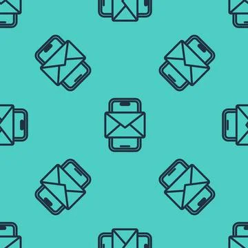 Black line Mobile and envelope, new message, mail icon isolated seamless pattern Stock Illustration
