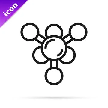 Black line Molecule icon isolated on white background. Structure of molecules in Stock Illustration