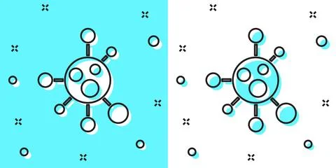 Black line Molecule icon isolated on green and white background. Structure of Stock Illustration