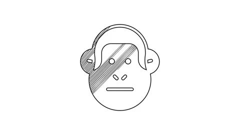 Black line Monkey icon isolated on white background. Animal symbol. 4K Video Stock Footage 201462616