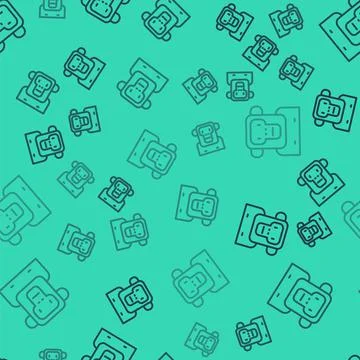 Black line Monkey icon isolated seamless pattern on green background. Vector 스톡 일러스트