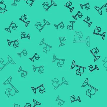 Black line Moon with flag icon isolated seamless pattern on green background Illustrazione stock
