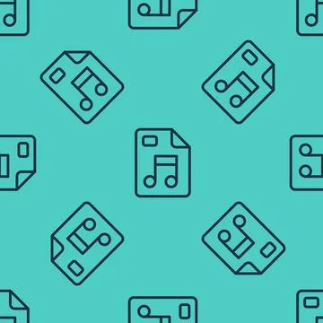 Black line MP3 file document. Download mp3 button icon isolated seamless pattern 스톡 일러스트