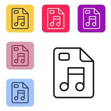 Black line MP3 file document. Download mp3 button icon isolated on white back Stock Illustration