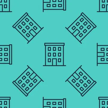 Black line Multi storey building icon isolated seamless pattern on green Ilustración de archivo