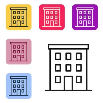 Black line Multi storey building icon isolated on white background. Set ico.. Ilustración de archivo