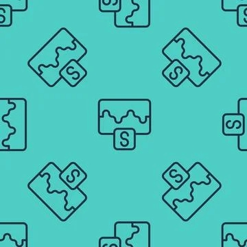 Black line Music wave equalizer icon isolated seamless pattern on green 스톡 일러스트