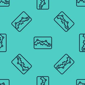 Black line Music wave equalizer icon isolated seamless pattern on green Stock Illustration