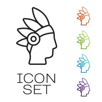 Black line Native American Indian icon isolated on white background. Set icons Stock Illustration