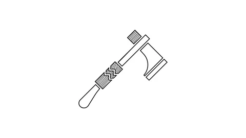 Black line Native american tomahawk axe icon isolated on white background. 4K Stock-Footage 201416696