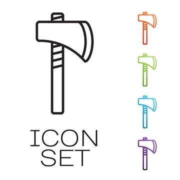 Black line Native american tomahawk axe icon isolated on white background. Set Stock Illustration
