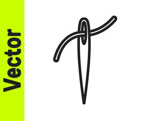 Black line Needle for sewing with thread icon isolated on white background Stock Illustration