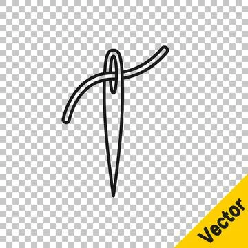 Black line Needle for sewing with thread icon isolated on transparent background Illustrazione stock