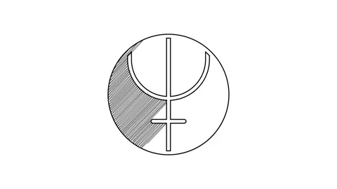 Black line Neptune planet symbol icon isolated on white background. Astrology Stock Footage 201619691