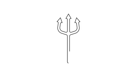 Black line Neptune Trident icon isolated on white background. Happy Halloween Stock Footage 139391758