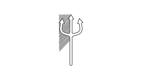 Black line Neptune Trident icon isolated on white background. Happy Halloween Stock Footage 201467346