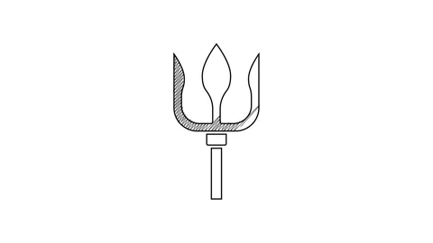 Black line Neptune Trident icon isolated on white background. 4K Video motion Stock Footage 201529705