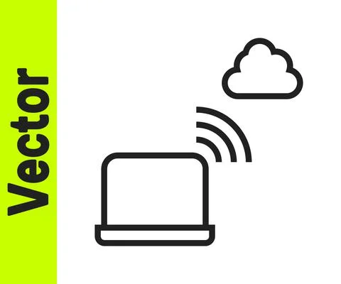 Black line Network cloud connection icon isolated on white background. Social Illustrazione stock