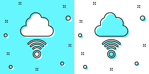 Black line Network cloud connection icon isolated on green and white background Illustrazione stock