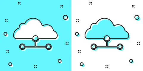 Black line Network cloud connection icon isolated on green and white background Stockillustratie