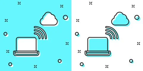 Black line Network cloud connection icon isolated on green and white background 스톡 일러스트