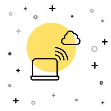 Black line Network cloud connection icon isolated on white background. Soci.. Stock Illustration