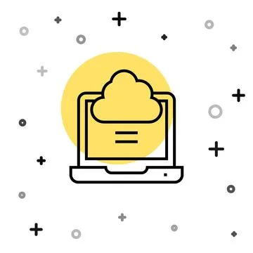 Black line Network cloud connection icon isolated on white background. Soci.. Illustrazione stock