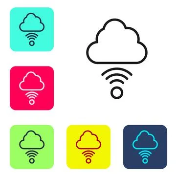 Black line Network cloud connection icon isolated on white background. Soci.. Stockillustratie