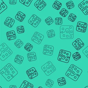Black line Neural network icon isolated seamless pattern on green background 스톡 일러스트