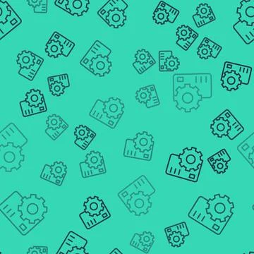 Black line Neural network icon isolated seamless pattern on green background Illustrazione stock