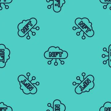 Black line NFT cloud icon isolated seamless pattern on green background. Non Stock Illustration