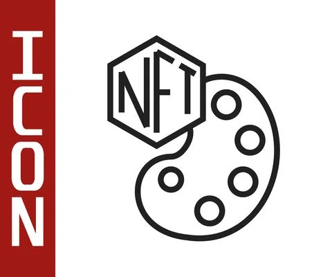 Black line NFT Digital crypto art icon isolated on white background. Non Illustrazione stock