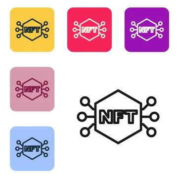 Black line NFT Digital crypto art icon isolated on white background. Non Ilustração Stock