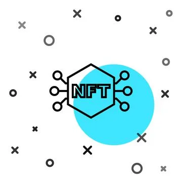 Black line NFT Digital crypto art icon isolated on white background. Non fu.. Ilustração Stock