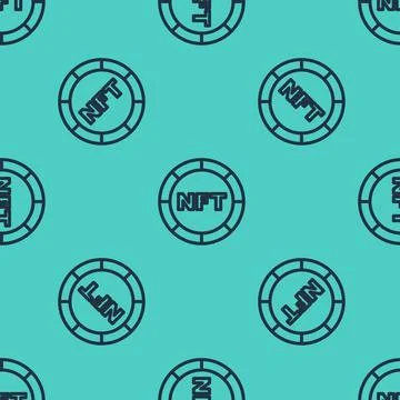 Black line NFT Digital crypto art icon isolated seamless pattern on green b.. Stockillustratie
