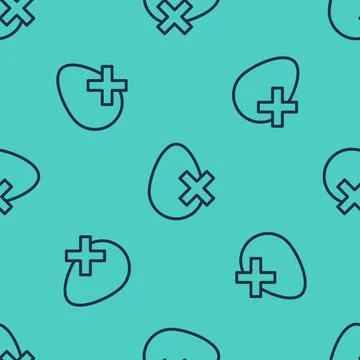 Black line No egg icon isolated seamless pattern on green background.  Vector 스톡 일러스트