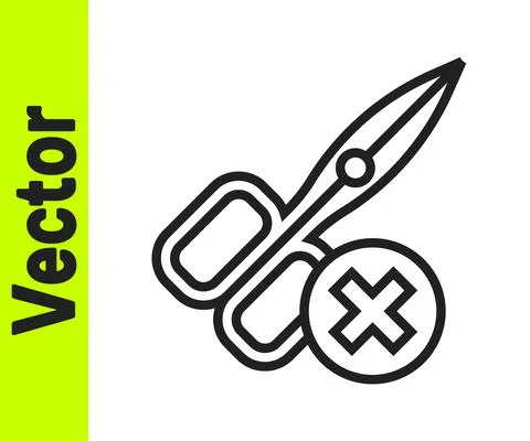 Black line No scissors icon isolated on white background. Vector Illustrazione stock